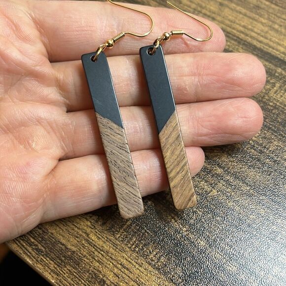 Two Tone Geometric Drop Earrings - Picture 7 of 10